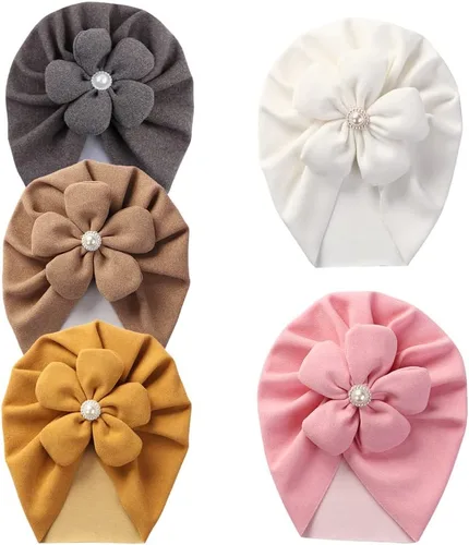 Vista 9 de Newborn Babies Headwrap Hat Infant Toddler Cotton Soft Cute Nursery Beanie Headbands Top Bowknot Cap Multicolor 5 piezas flor/9.8 ft-2 años