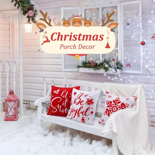 Vista 5 de Hosuly 9 fundas de almohada navideñas de 18 x 18 pulgadas, clásicas Clásico