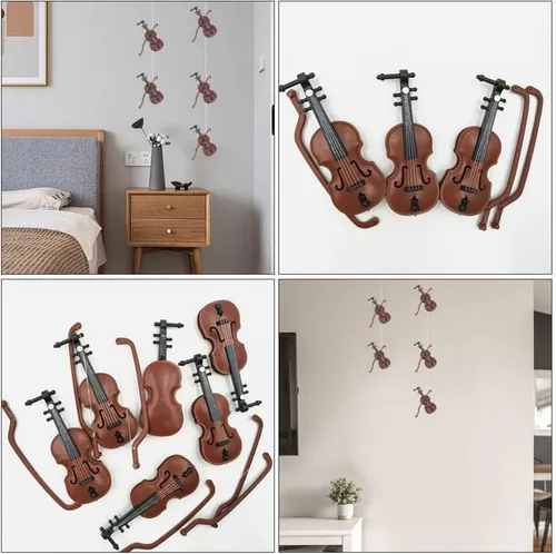Vista 6 de ABOOFAN Colgante de violín miniatura de cuerda Mini colgante de violín instrumento musical adorno de árbol de Navidad decoración artesanal 16 piezas