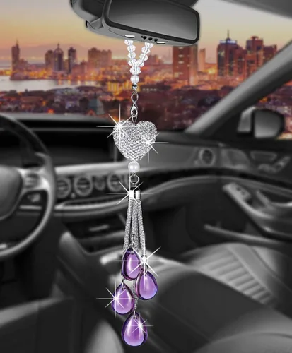 Vista 19 de Glamorosa decoración colgante de espejo de coche con cabeza de zorro azul oscuro, adorno de automóvil con temática animal para mujeres y hombres