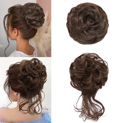 Vista 21 de KETHBE Moño desordenado, extensión de moños de pelo despeinado, banda elástica para el cabello, moño rizado para mujeres (negro)