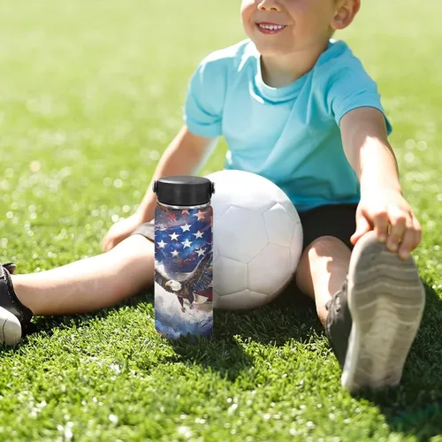 Vista 4 de ZOUTAIRONG Botellas de agua aisladas con asa para niños del 4 de julio, botella de agua metálica de acero inoxidable para niños, botella de agua