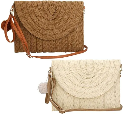 Vista 2 de MilkyWay Bolso de mano tejido bolso de mano de paja para verano playa fiesta bolso de paja tejido sobre