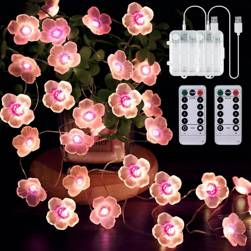 Vista 10 de OMIKA Luces de Flores Multicolor Guirnalda de Luces de Flor de Cerezo, Funciona con Pilas y USB, Luces de Hadas LED de 13 pies con 40 LED