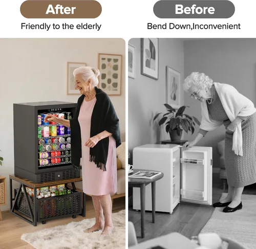 Vista 6 de Urban Deco Mini soporte para refrigerador con almacenamiento, carrito de refrigerador resistente con cesta de cajón, mini mesa de refrigerador
