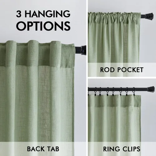 Vista 5 de Cortinas de lino MIULEE de 84 pulgadas de largo para sala de estar; 2 paneles, bolsillo para varilla con solapa trasera verde salvia, cortinas