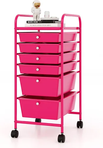 Vista 13 de COSTWAY Carrito de almacenamiento rodante con 4 cajones, carrito de almacenamiento de plástico y organizador con 4 cajones extraíbles, carrito