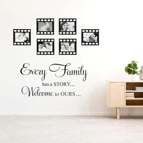 Vista 7 de Las calcomanías de pared familiares contienen 12 marcos de fotos, decoración de pared con texto en inglés «Our Family is a Circle » para sala