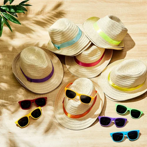 Vista 5 de Newcotte Sombreros de fiesta, sombreros de paja, sombrero Fedoraa a granel, sombreros de fiesta cubanos de la Habana con gafas de sol hawaianas