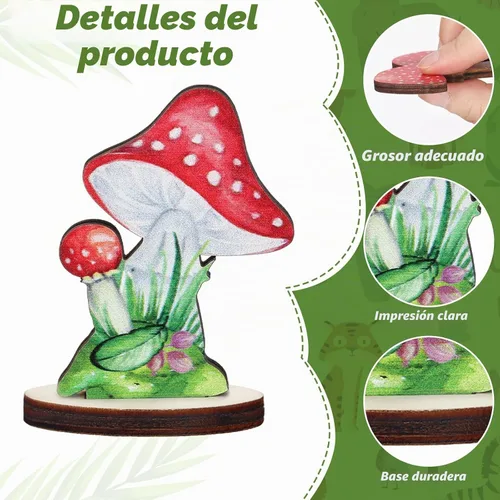 Vista 4 de Thyle 16 piezas de decoraciones de fiesta de hongos de madera Centros de mesa de bosque de hadas Decoraciones de bosque encantado Tapa de mesa
