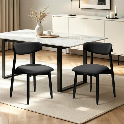 Vista 33 de CHUN YI Juego de 2 sillas de comedor tapizadas de madera maciza, sillas auxiliares de cocina de tela moderna de mediados de siglo con respaldo Beige