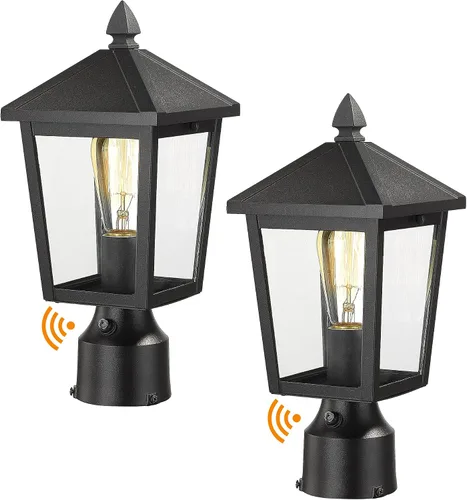 Vista 10 de zeyu Lámpara de poste de linterna con sensor de fotocélula, iluminación de poste al aire libre del atardecer al amanecer de 13.7 pulgadas, accesorio