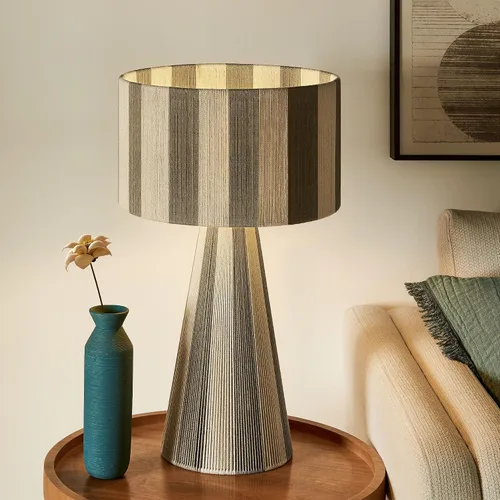 Vista 5 de Modway Renae - Lámpara de mesa vintage moderna de hilo de algodón en Cobblestone - Lámpara de acento boho retro única con base de metal y diseño
