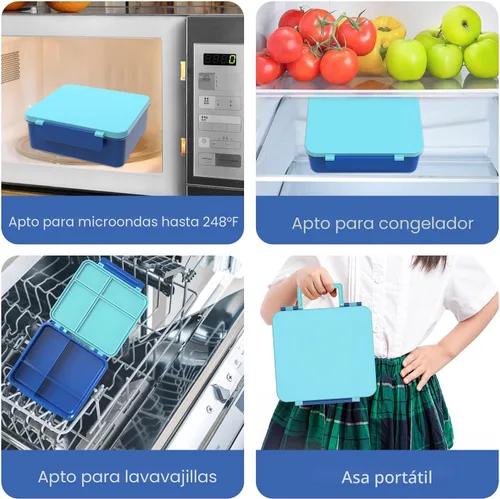 Vista 5 de Pawtong Caja Bento para Almuerzo con Termo para Sopa de 8oz, Contenedores de Comida para Almuerzo para Niños a Prueba de Fugas con 4 Compartimentos
