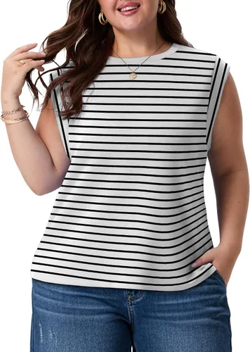 Vista 14 de OLRIK Plus Size Tank Tops for Women Cap Sleeve Soft Stretch Summer Blouses Casual Basic Tee with Underarm Coverage