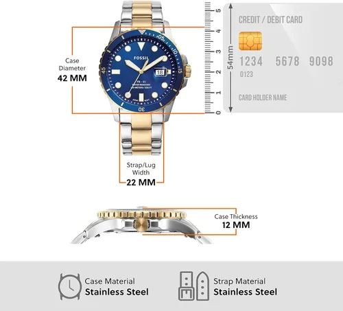 Vista 4 de Fossil - Reloj de cuarzo y acero inoxidable casual FB-01 inspirado en el buceo para hombre