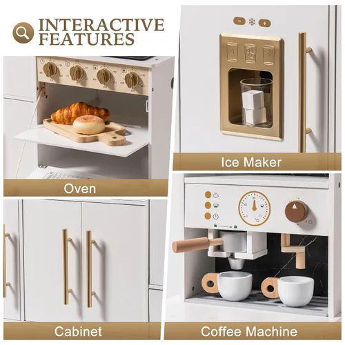 Vista 6 de ROBOTIME Juego de cocina de madera para niños pequeños y niños, juego de cocina de juguete con máquina de hielo y cafetera, juego de cocina realista