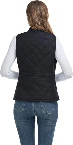 Vista 5 de LONGKING Chaleco para mujer con un bolsillo interior, cuello alto, ligero, con cremallera, acolchado, para mujer