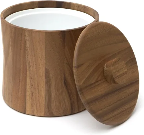 Vista 7 de Woodard & Charles - Cubo de hielo de madera de acacia, 2 cuartos de galón, 7" x 7 1/2" Acacia Wood Ice Bucket With Removable Liner; Keeps Ice
