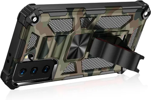 Vista 7 de Funda compatible con Samsung Galaxy S25 Ultra, resistente estilo militar, PC+TPU a prueba de golpes, camuflaje con soporte y soporte de metal