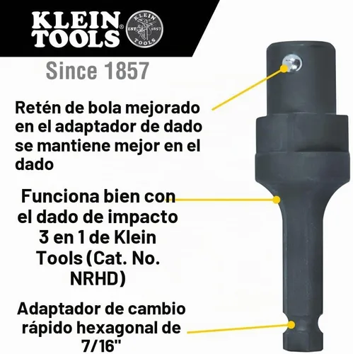 Vista 2 de Klein Tools Adaptador NRHDA para NRHD, adaptador hexagonal de cambio rápido de 7/16 pulgadas con acabado negro resistente al óxido