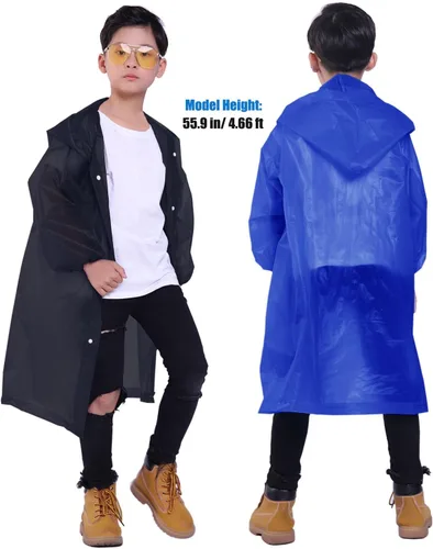 Vista 34 de Chaqueta de lluvia para niños, paquete de 2 ponchos de lluvia para niños, impermeables reutilizables para niños y niñas, impermeable, para exteriores