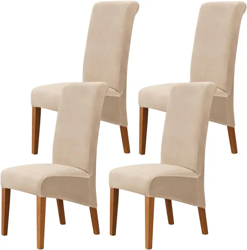 Vista 60 de Juego de 2 fundas de terciopelo para sillas de comedor, color beige, fundas elásticas para sillas de comedor y cocina, reutilizables, protector