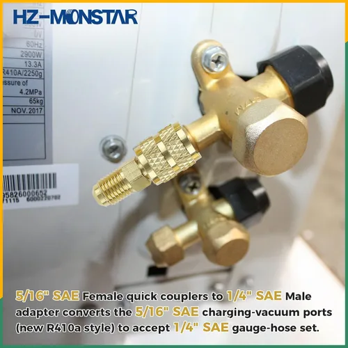 Vista 4 de R410A R134A Adaptadores Kit de Ajuste para Sistema Mini Dividido 5/16" SAE 1/4" SAE Flare, Kit de Ajuste de Latón 1/2 Acme 1/4" Hembra a Macho