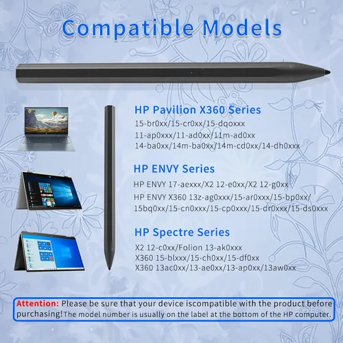 Vista 2 de Lápiz táctil para HP Envy X360 Pavilion X360 Spectre X360 Spectre X2 Envy X2 Recargable MPP 2.0 Lápiz táctil con inclinación activa con sensibilidad