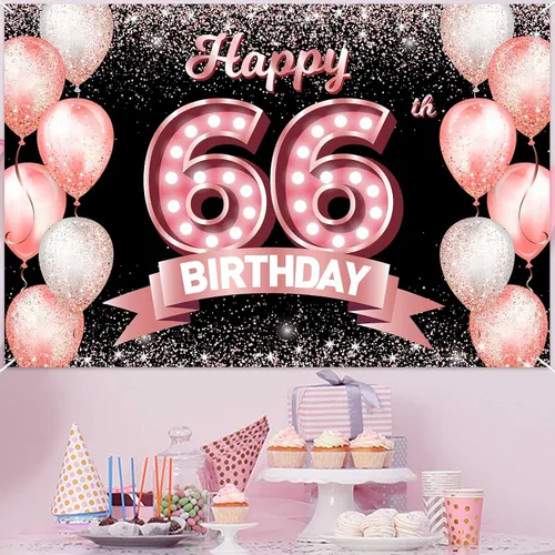 Vista 188 de Cartel de feliz cumpleaños décimo oro rosa, telón de fondo, saludos a 10 años, globos de confeti, decoración temática para niñas de 10 años