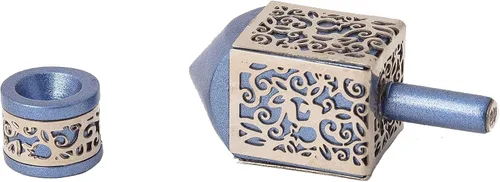 Vista 2 de Yair Emanuel Dreidel decorativo con soporte, diseño de recorte de granadas, regalo de Hanukkah decoraciones judías (azul, pequeño)