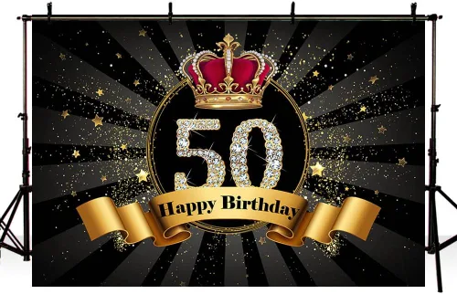 Vista 4 de SENDY Telón de fondo para fotografía de fiesta de cumpleaños número 50 de 7 x 50 pies con purpurina negra y dorada para hombre y mujer, fabulosa