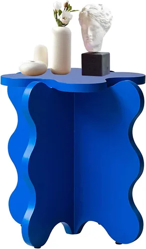 Vista 8 de HM&DX Mini mesa de centro de pétalos, mesa auxiliar de madera maciza con ondas de dibujos animados con patas en forma de X, mesas auxiliares