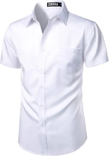 Vista 2 de ZEROYAA Camisa de vestir casual de manga corta con botones y bolsillo para hombre