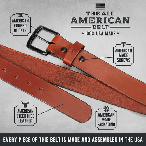 Vista 3 de Main Street Forge Cinturón de cuero All American Fabricado en Estados Unidos Cinturón de trabajo resistente para hombre Cinturón EDC