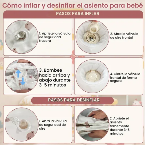 Vista 4 de Asiento inflable para bebé de 3 a 36 meses, silla de bebé con cerca y bomba de aire incorporada, asiento de piso inflable para bebé con soporte