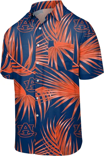 Vista 4 de FOCO NCAA Mens NCAA College Team Logo Floral Tropical Hawaiian Button Up Shirt