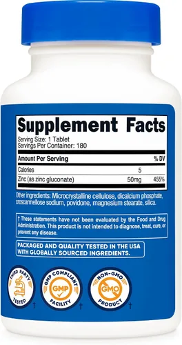 Vista 5 de Nutricost Gluconato de zinc 50 mg, 180 comprimidos - Sin OMG
