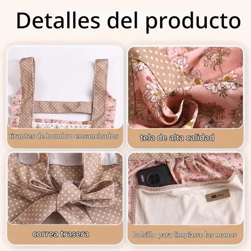 Vista 2 de Delantales de 3 piezas para mujer con bolsillos, delantales florales de cocina, delantal de algodón resistente al agua con correa ajustable