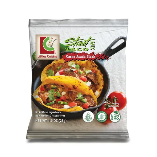 Vista 3 de Little's Cuisine Street Taco Mix Paquete surtido (caja de 4) Sin OMG, sin azúcar, Kosher, sin gluten, 2 Carne Asada, 1 pollo Cascabel, 1 pescado
