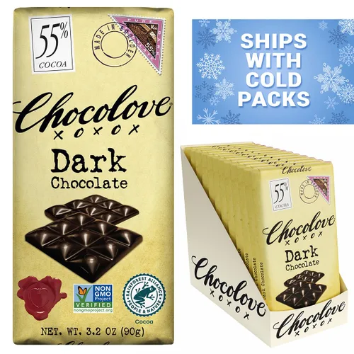Vista 8 de Chocolove Barras de chocolate negro 55% cacao Elaboradas con chocolate suave semidulce premium Sin OMG, certificado Rainforest Alliance, barra