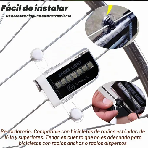 Vista 6 de DAWAY Luces LED para ruedas de bicicleta - A12 Luz impermeable genial para neumáticos de bicicleta, luces de radios de seguridad para niños, niñas