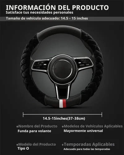 Vista 6 de Cxtiy Funda Universal para Volante de Automóvil Mullida de Felpa de Invierno para Volante (A-Negro)