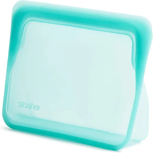 Vista 5 de Stasher Bolsas de almacenamiento de silicona reutilizables (medias, transparentes) y (Mini, Aqua)
