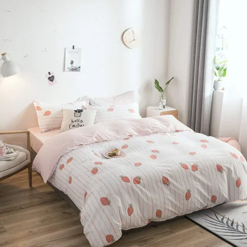 Vista 6 de Feelyou - Juego de funda de edredón con 2 fundas de almohada, de microfibra suave de poliéster, diseño de frutas de caricatura, individual y queen