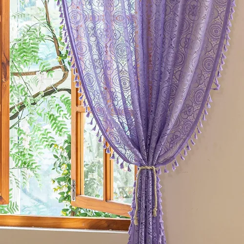 Vista 16 de YJ YANJUN - Cortinas de café boho, 24 pulgadas de largo, 2 paneles, cada una de 59" de ancho x 24" de largo, beige, con crochet, cortinas de cocina
