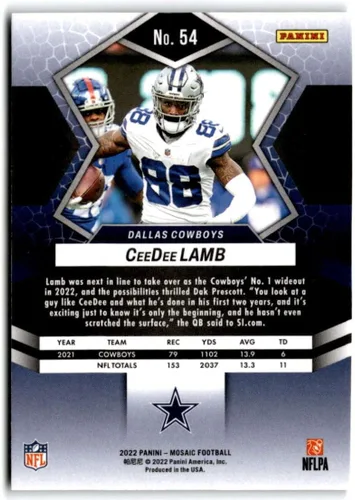 Vista 2 de 2022 Panini Mosaic #54 CeeDee Lamb NM-MT Dallas Cowboys Fútbol