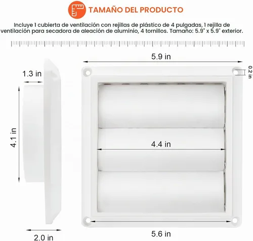 Vista 5 de Beaquicy - Cubierta de ventilación de secadora de 4 pulgadas - Tapa de escape blanca para exteriores con pantalla de protección de plagas integrada