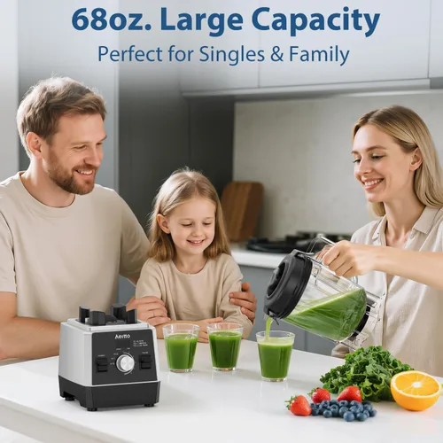 Vista 3 de Aeitto Licuadoras para cocina, licuadora profesional de encimera de 1800 W, licuadora de batidos de gran capacidad de 68 onzas con 3 programas y 7