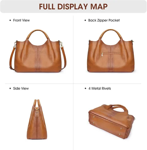 Vista 6 de Kattee Bolsos de cuero genuino para mujer, bolsos cruzados con asa superior, bolso de hombro suave, tamaño mediano